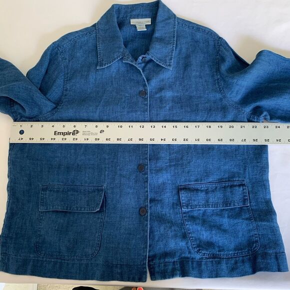 VTG Jones New York Sport Shirt Shacket 100% Linen L Blue Coastal Boho Cottage - Picture 6 of 8